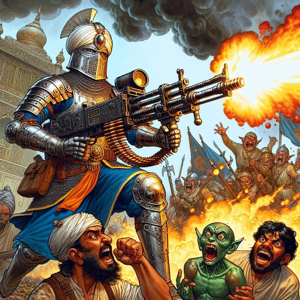 Create an epic and fantastical scene featuring a medieval kn...