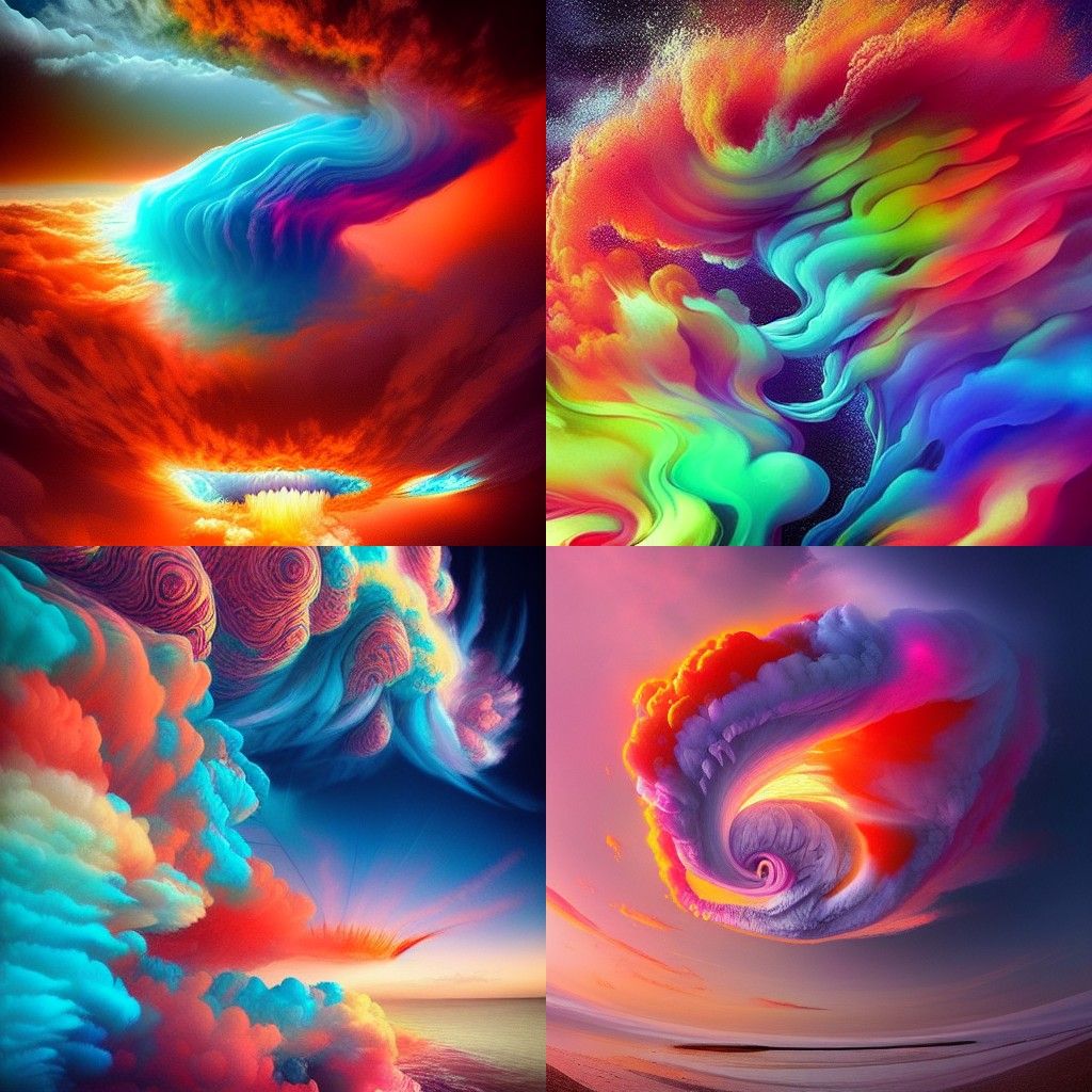 Surreal Cloudscapes and Aquatic Forms: Digital Illustration