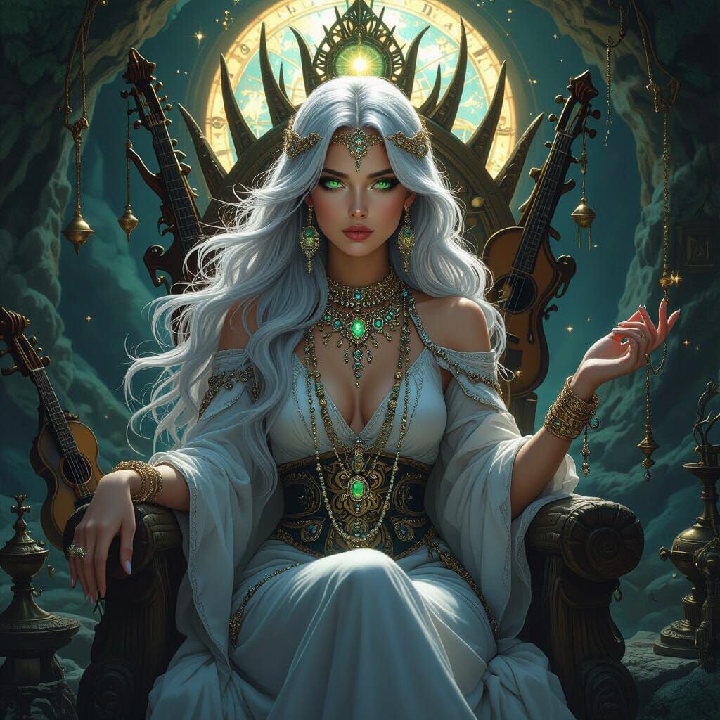 Mystical Goddess on Lunar Throne in Detailed Matte Painting