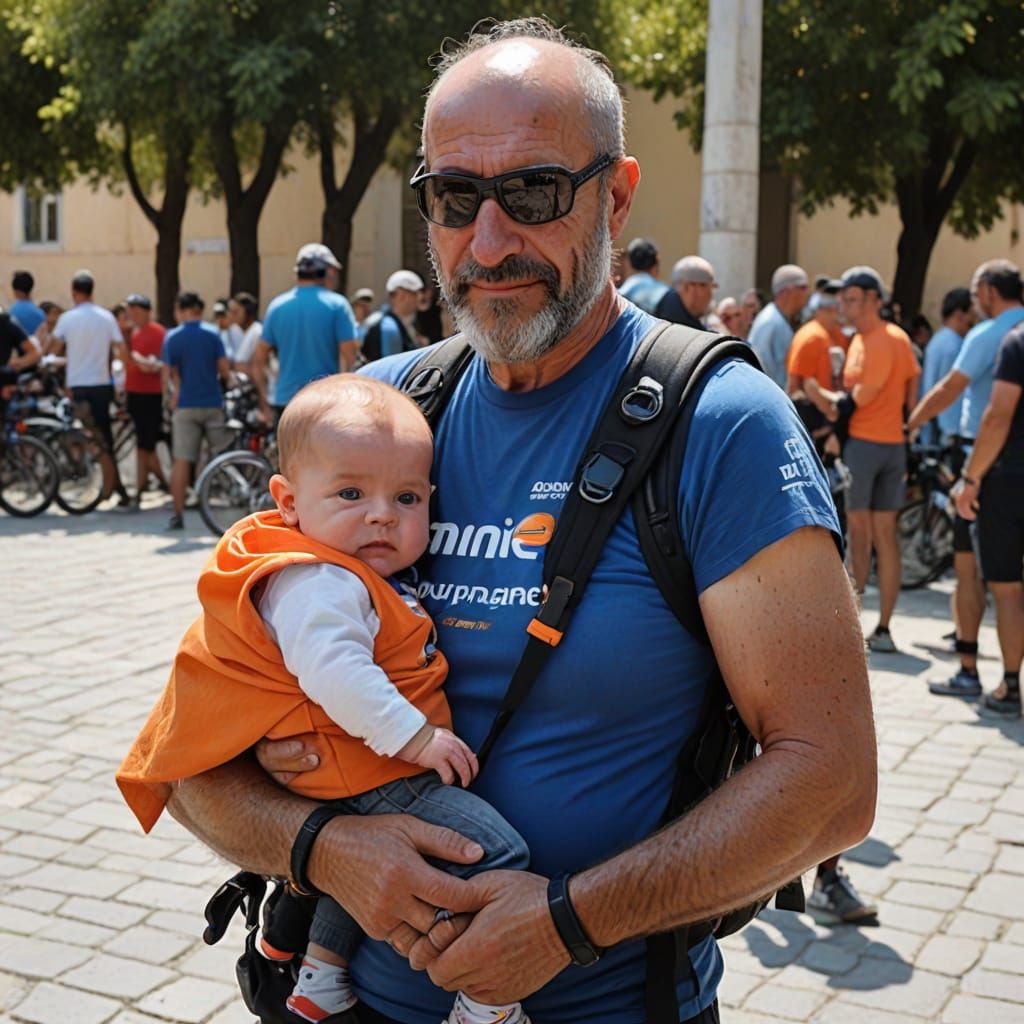 Man in Ancient Athens, Inspired by Classic Art, Holding Baby...