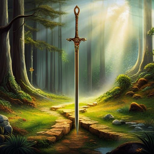 Ethereal Fantasy Sword in Stone, Hyperdetailed Art