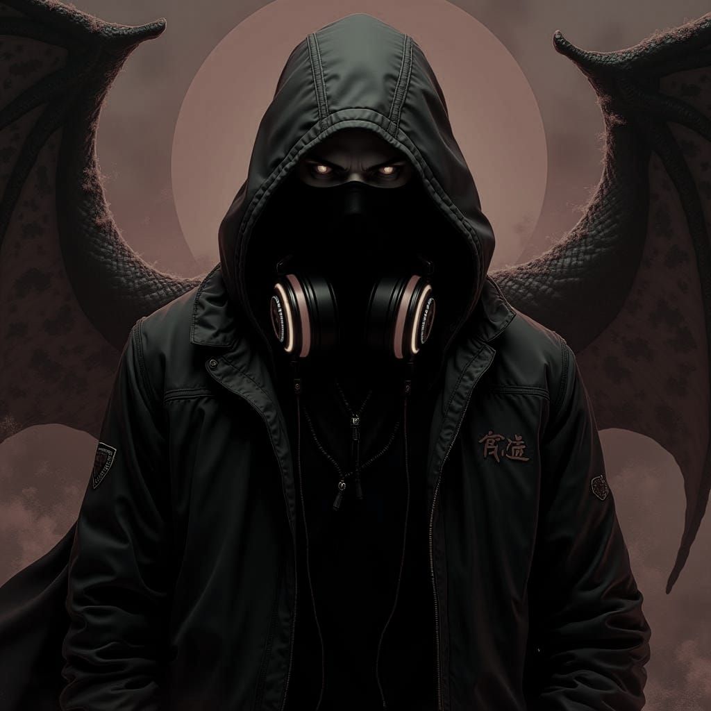 Anime-Style Man with Headphones in Matte Painting