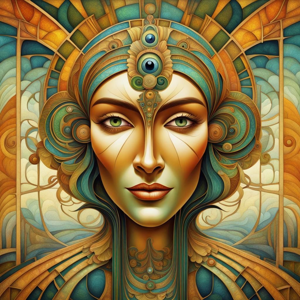 Psychedelic Art Deco Portrait of Laughing Eyes