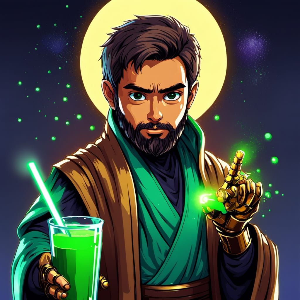 Jedi's Green Smoothie Break: Anime Style Digital Art