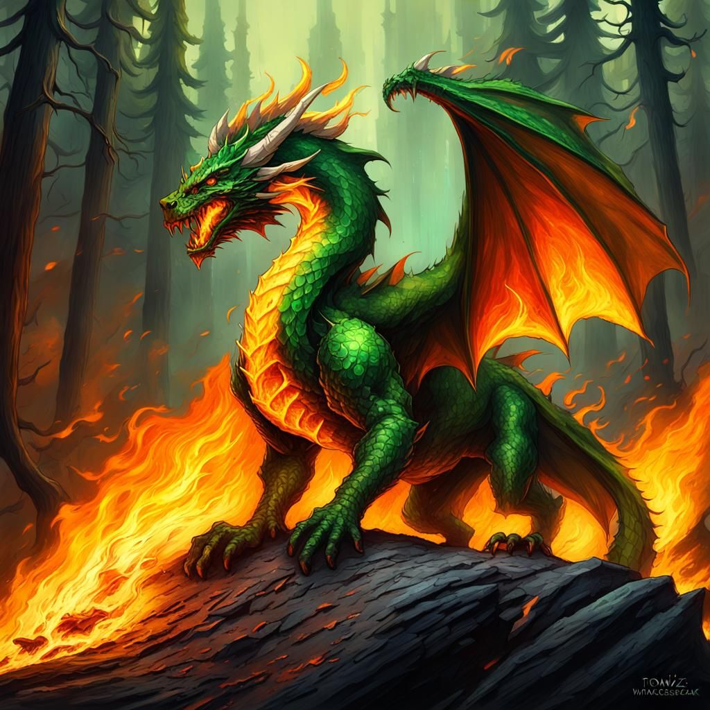 Intense Green Wildfire Flames: Fantasy Concept Art