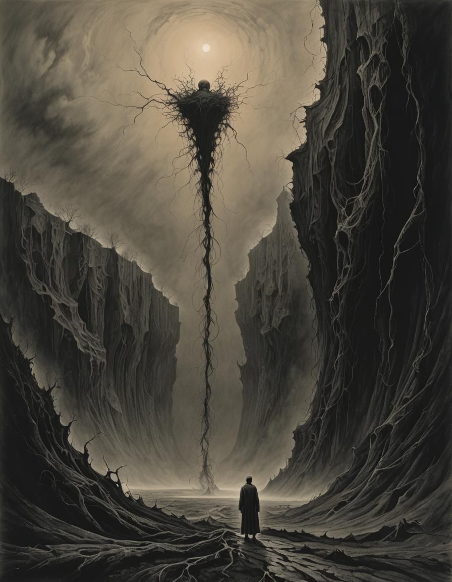 Figure at the Abyss: Surreal Dreamscape