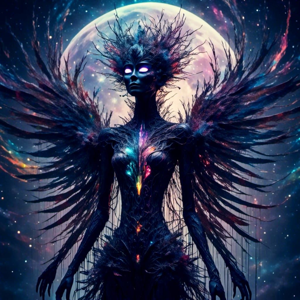 Iridescent Thread Humanoid with Cosmic Tapestry