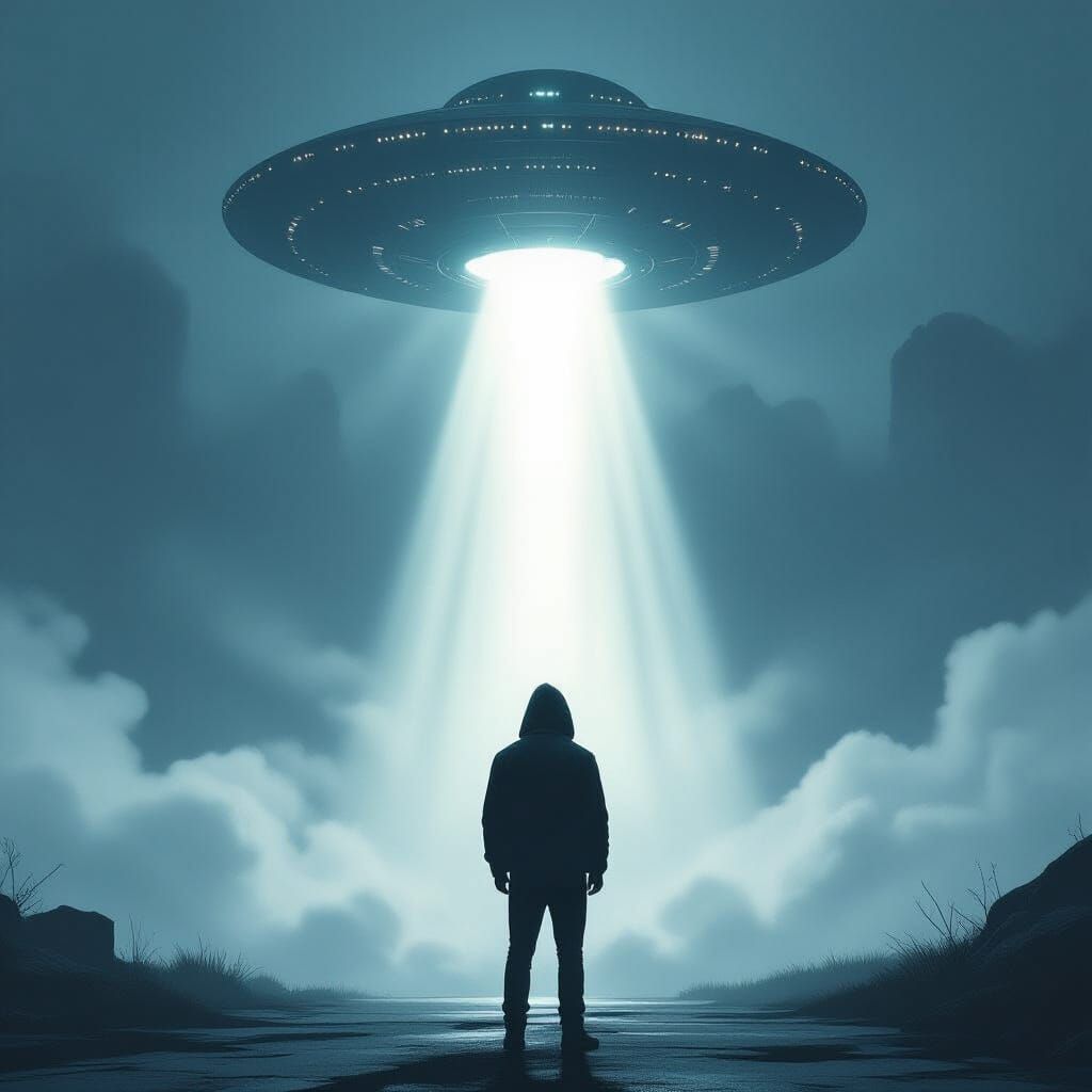 Eerie Alien Abduction Under a Cloudy Sky