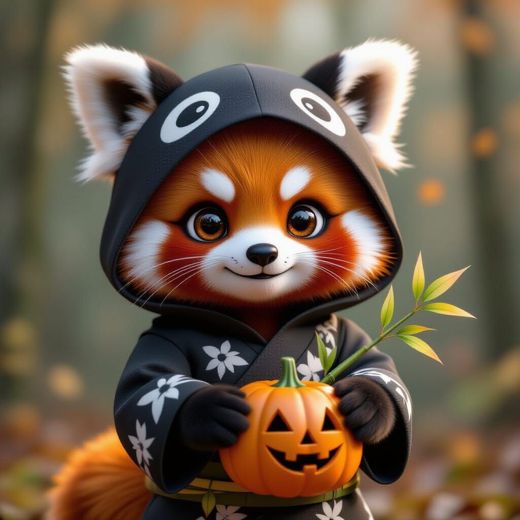 Red Panda in Panda Costume Halloween Art