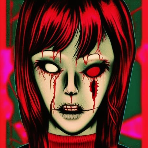 Creepy Horror Nightmare Girl in Synthwave Style