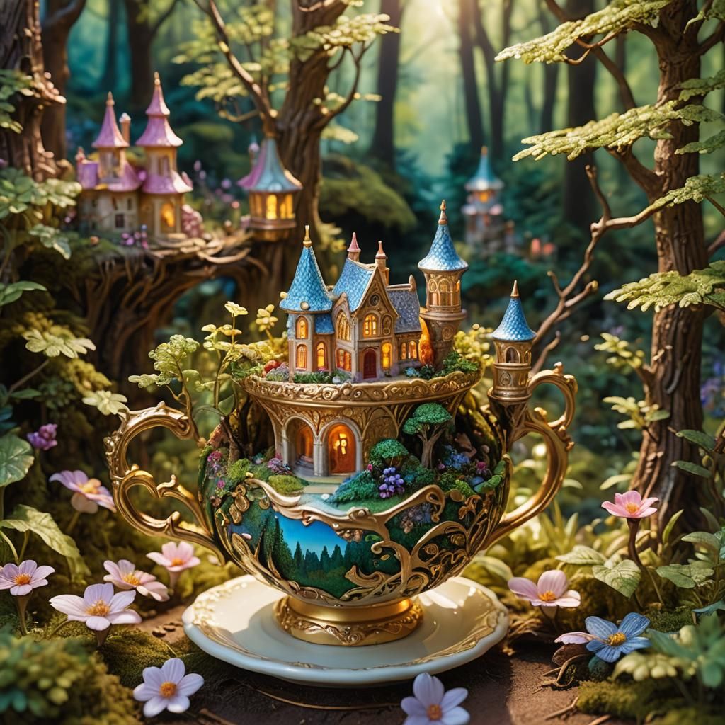 Miniature Magical City in Spring Forest