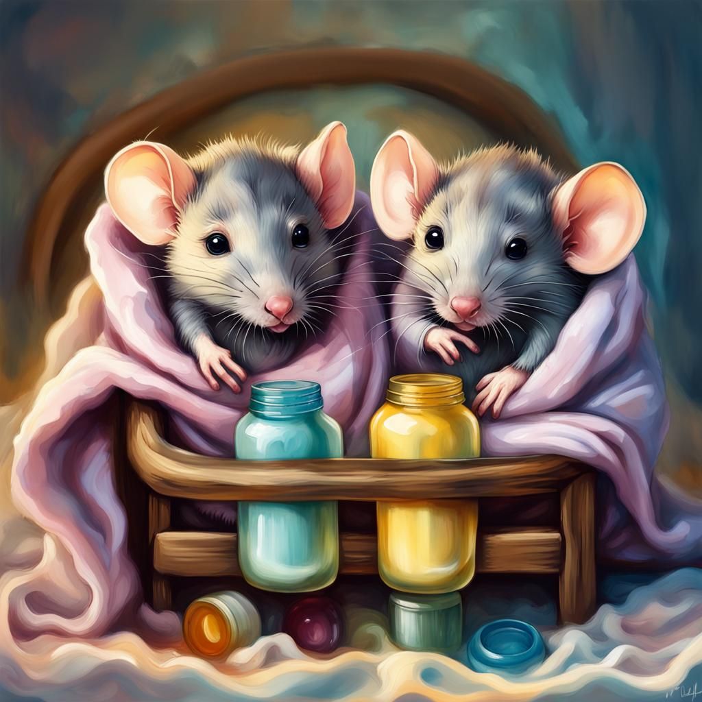 Cute Baby Rats in Beds: Hyperrealistic Art