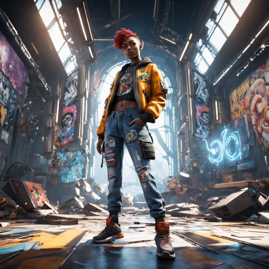 Edgy Streetwear with Futuristic Accessories in 3D