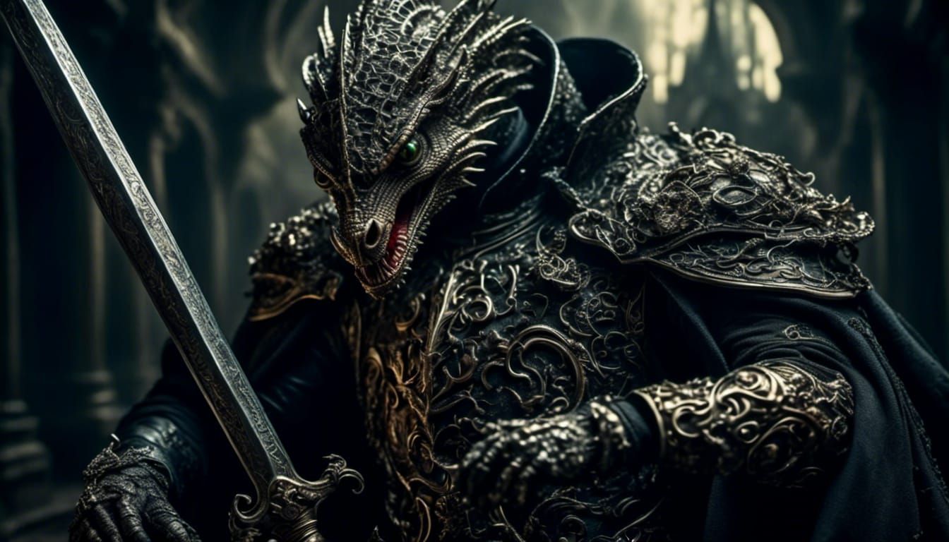 Lizard Knight with Sword and Shield, Comic Book Style