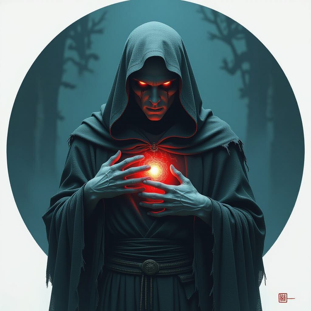 Red-Eyed Entity Draining Soul in Dark Fantasy Realm