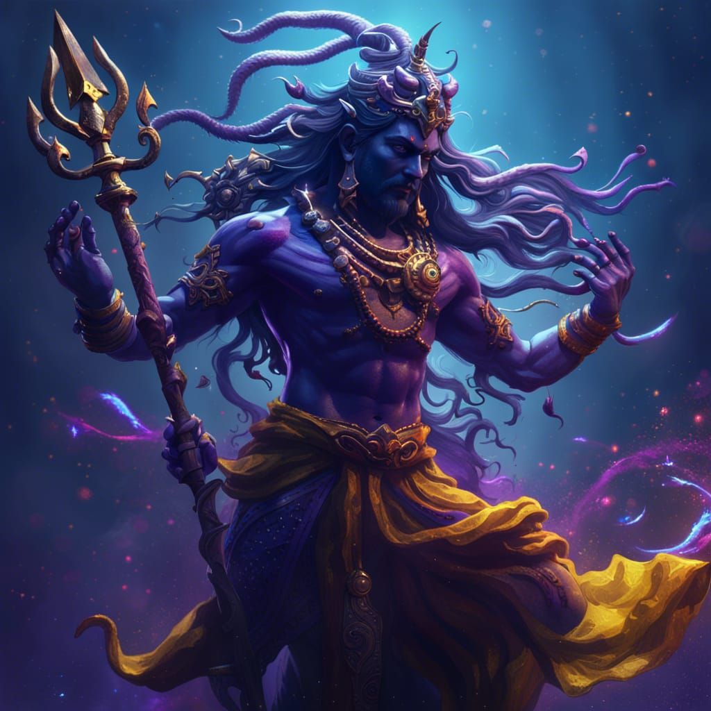 Shiva dancing with trident a masterpiece, 8k resolution, dark fantasy concept art, by Greg Rutkowski, dynamic lighting, ...