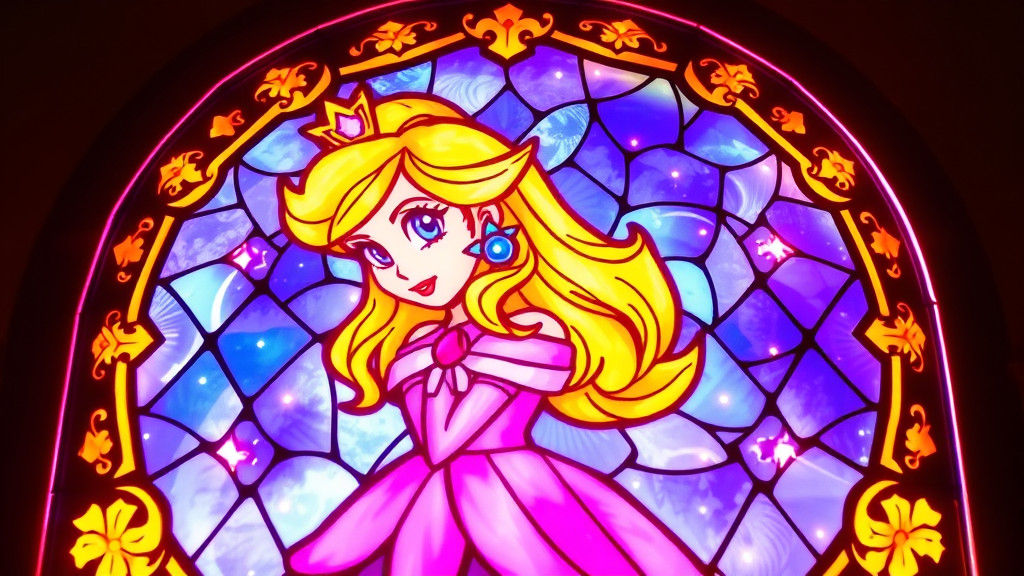 Princess Peach Stained Glass Art with Dynamic Lighting
