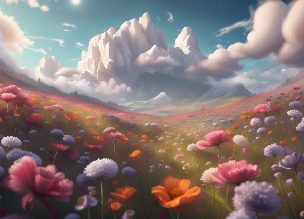 Fantasy Flower Meadow Matte Painting