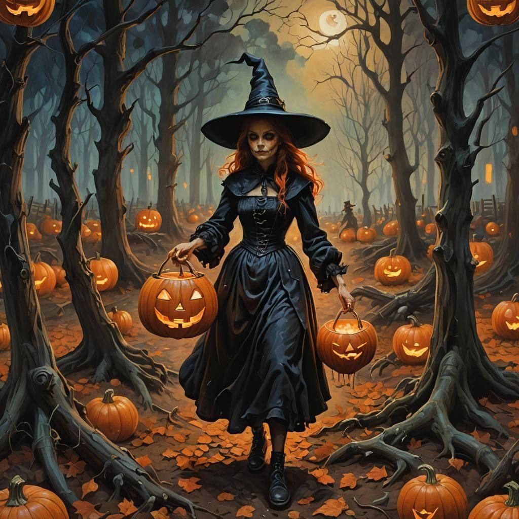 Halloween Oil Painting in the Style of James Gurney