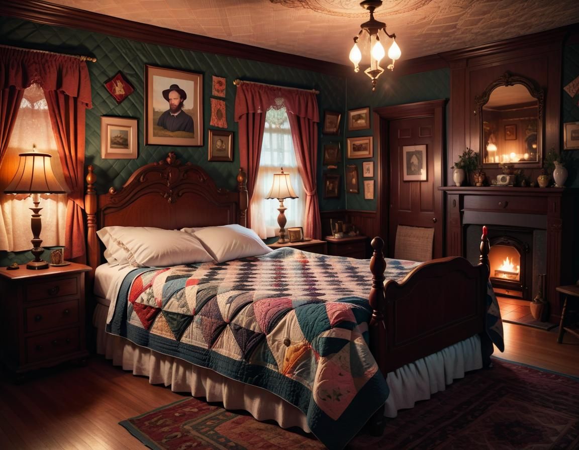 Cozy Victorian Bedroom with Amish Quilt