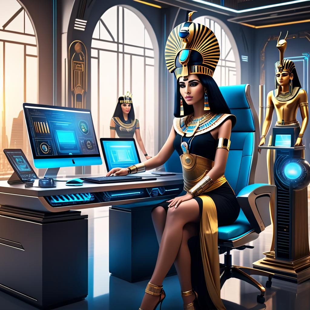 Cleopatra in a Futuristic Office Environment