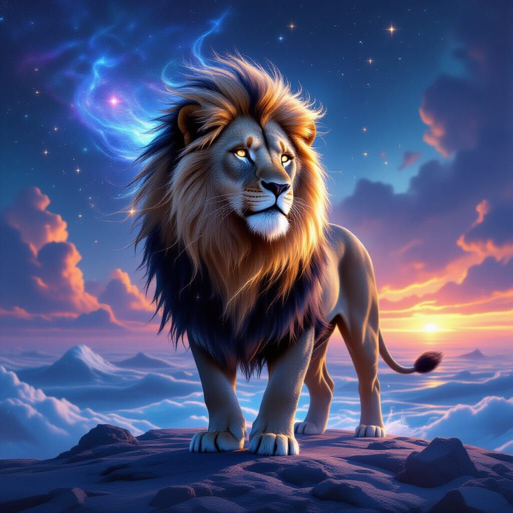 Cosmic Lion on Crystalline Planet, Starlight Mane