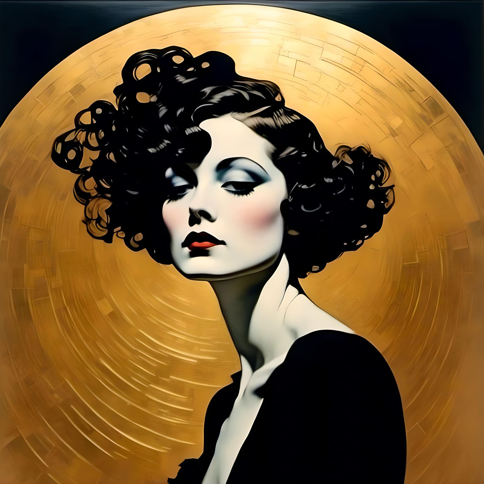 Jazz Age Woman with Swirling Hair in Art Deco Style