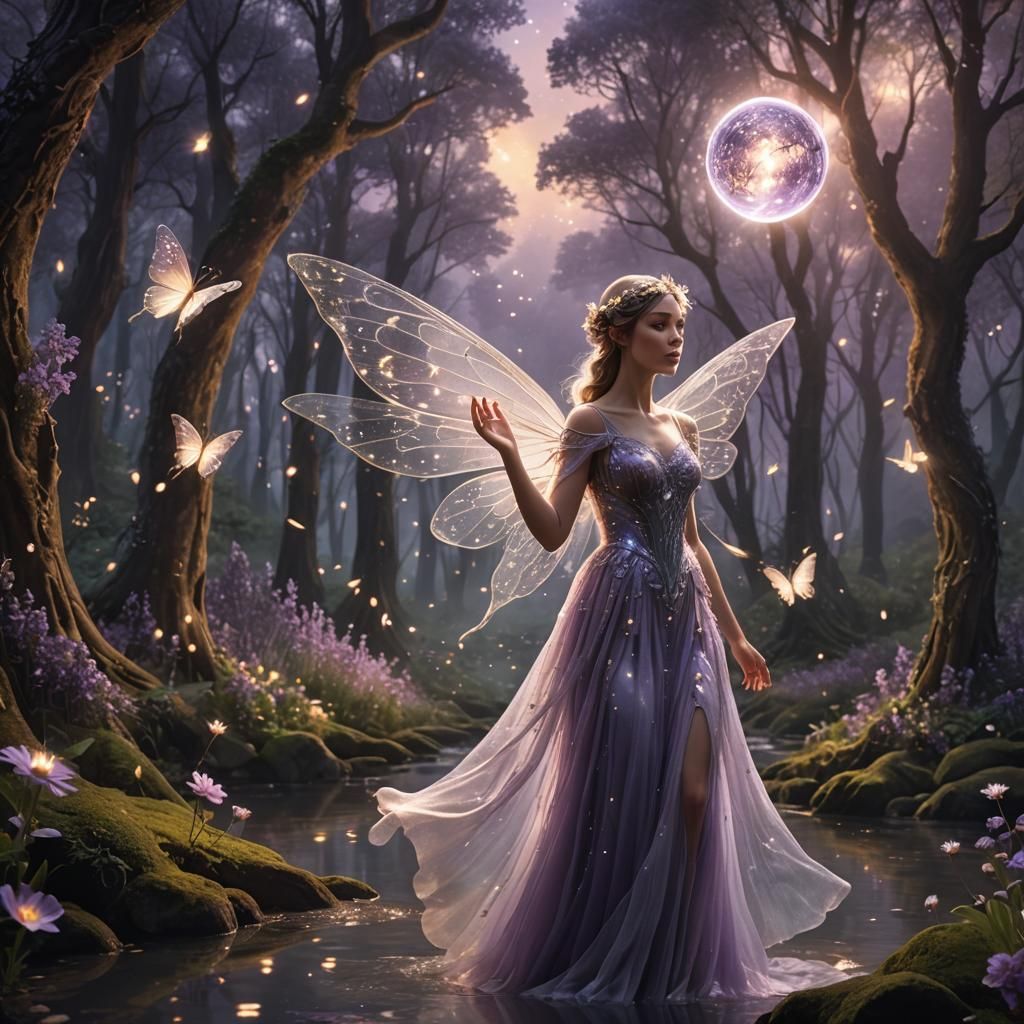 Ethereal Fairy in Mystical Forest: Digital Matte Painting