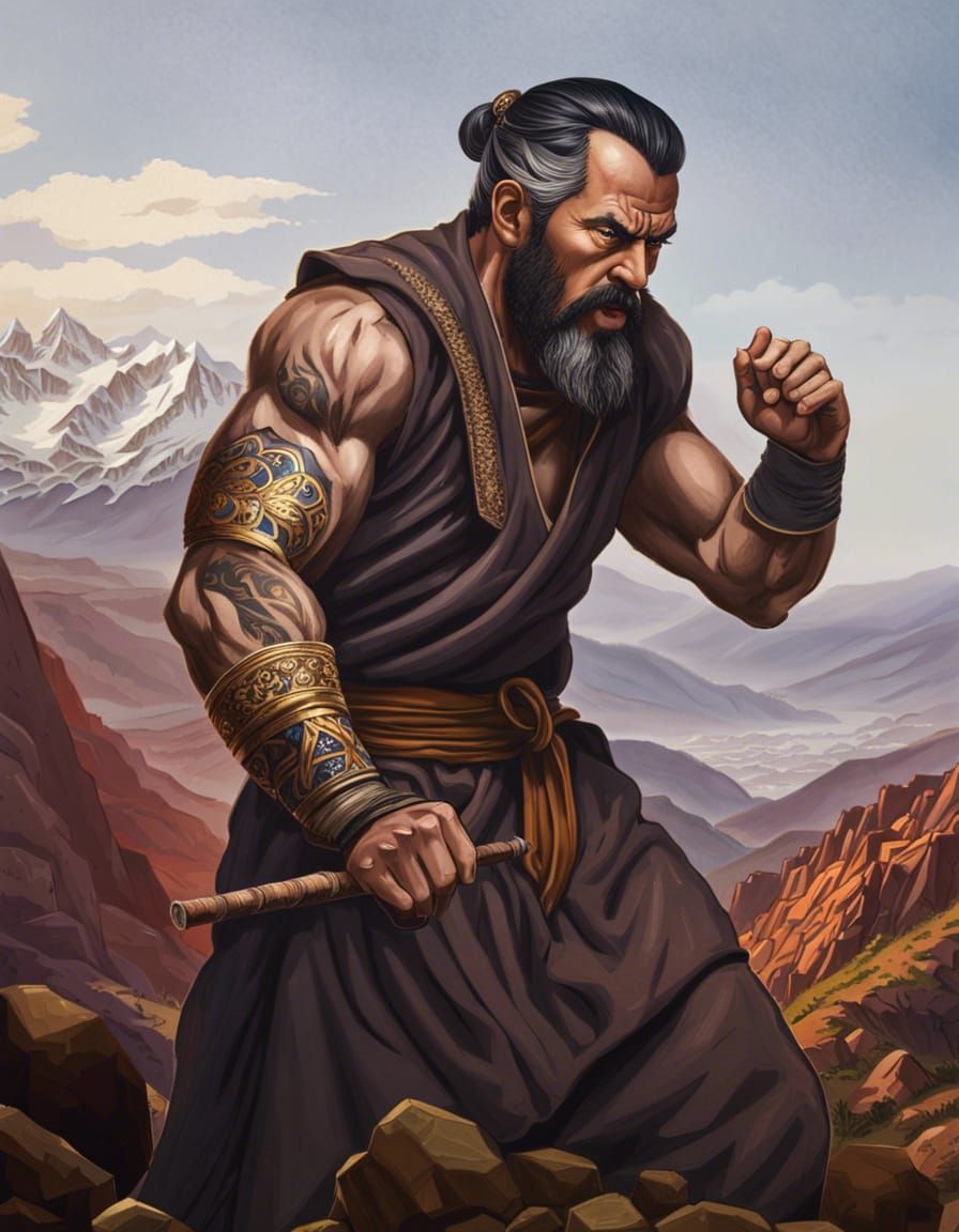 Angry Monk in Mountain Valley: Hyperrealistic Portrait
