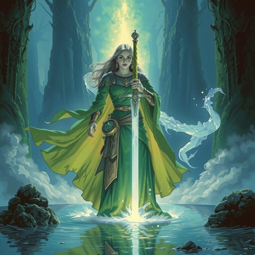 Sword Plunged into Holy Water, in Moebius Style