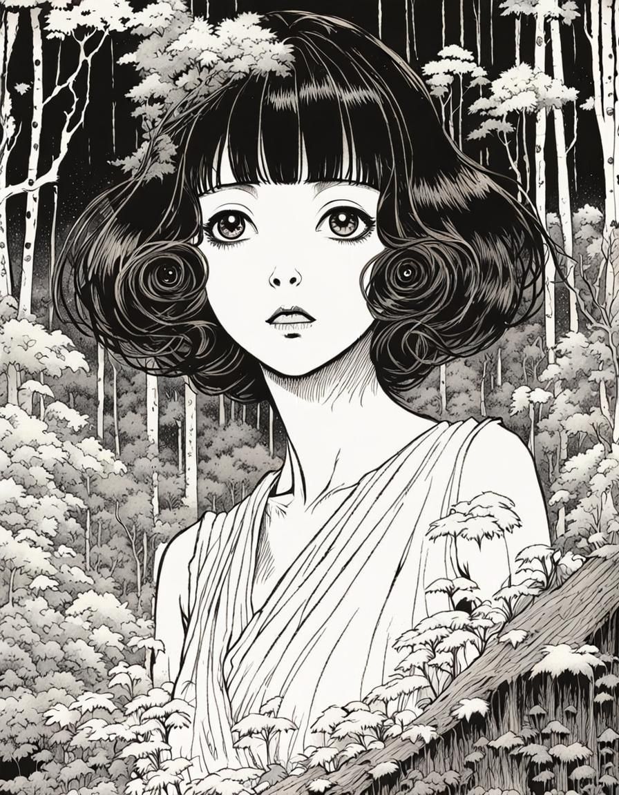 Mischievous Forest Nymph Portrait in Black and White