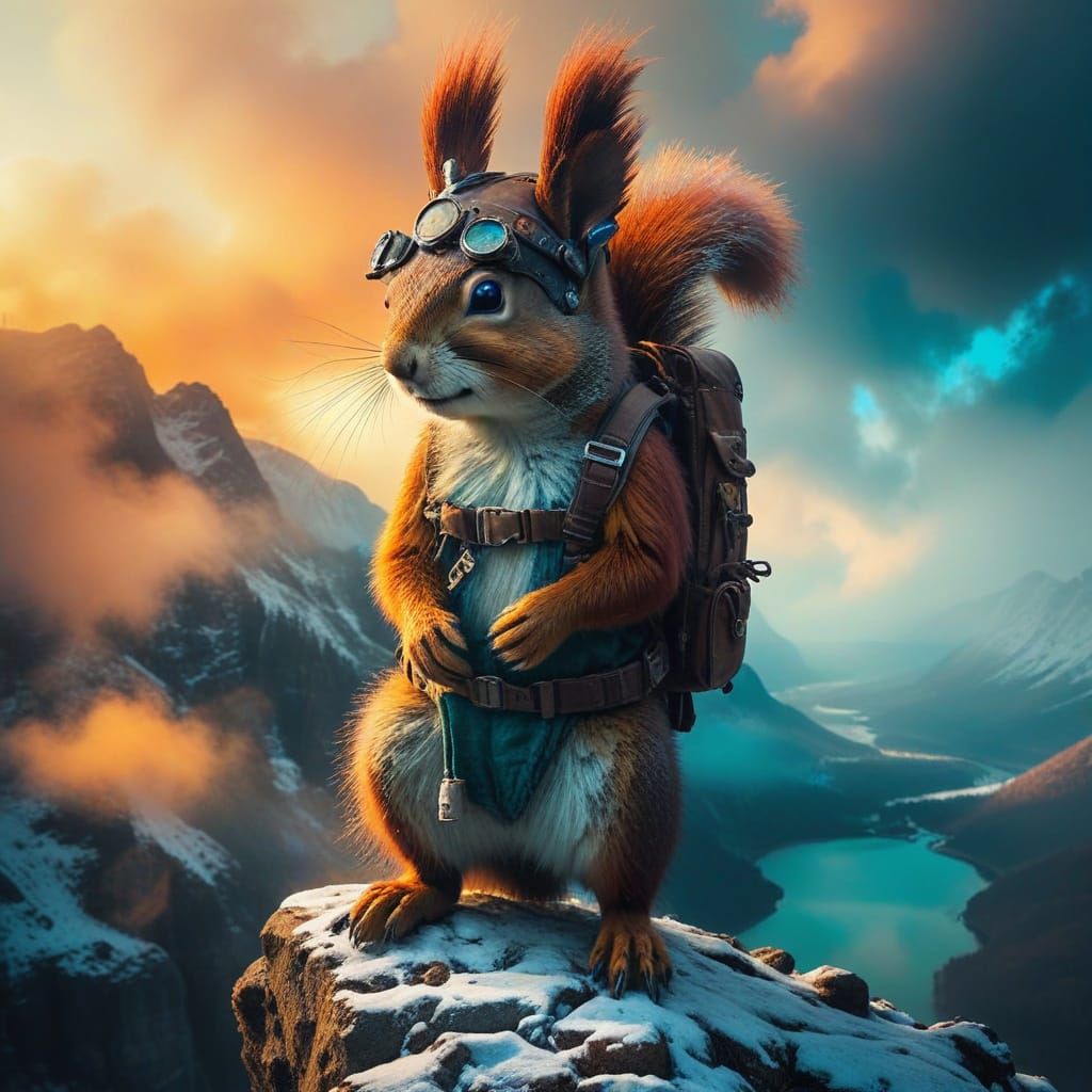 Steampunk Squirrel Embarks on a Winter Wonderland Expedition