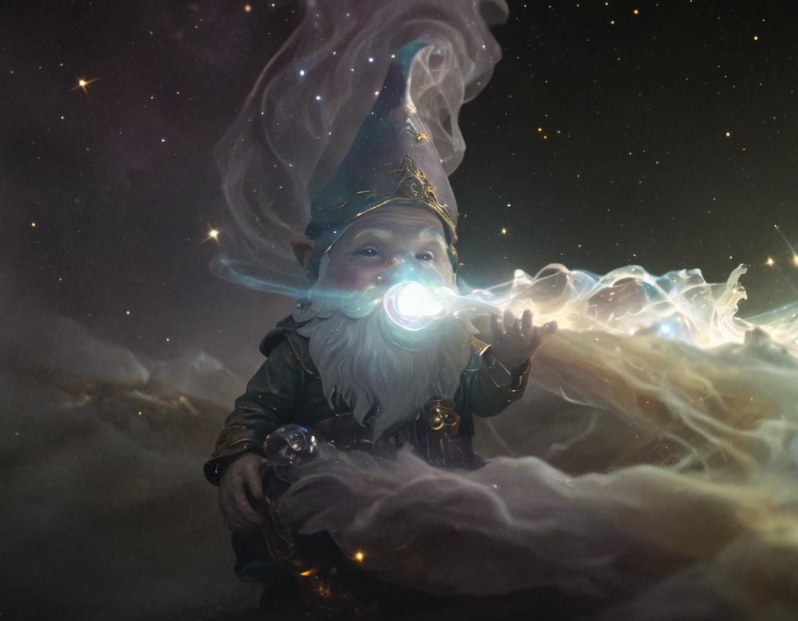 Guardian Gnome in Cosmos: A Surrealist Close-Up