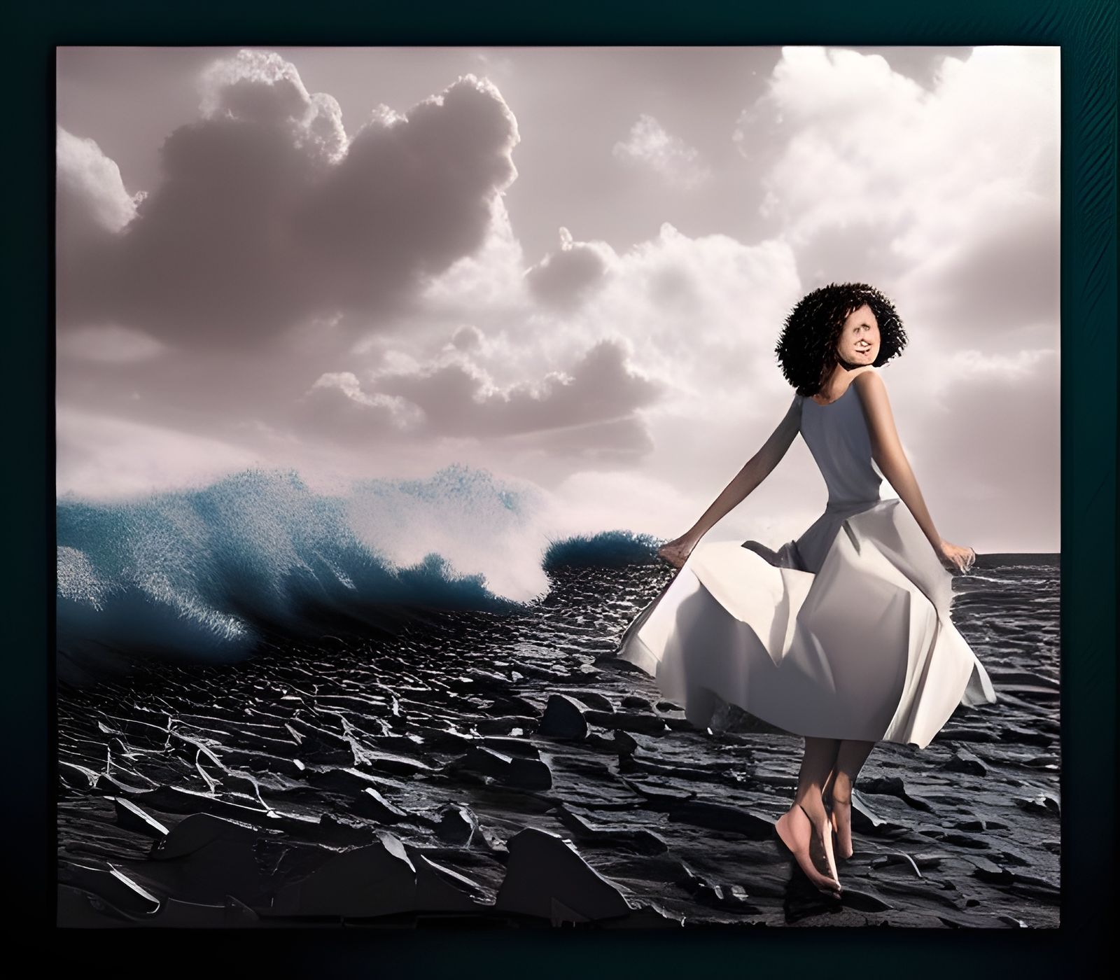 Woman with Perm Hairstyle Walking on Debris