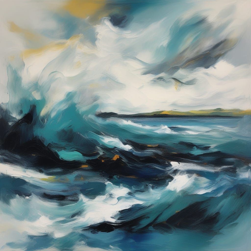 Abstract Expressionist Seascape with Turbulent Waves