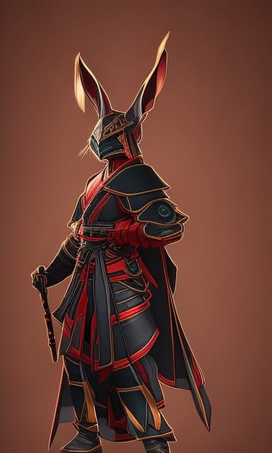 Rabbit Samurai Portrait in Detailed Art Style