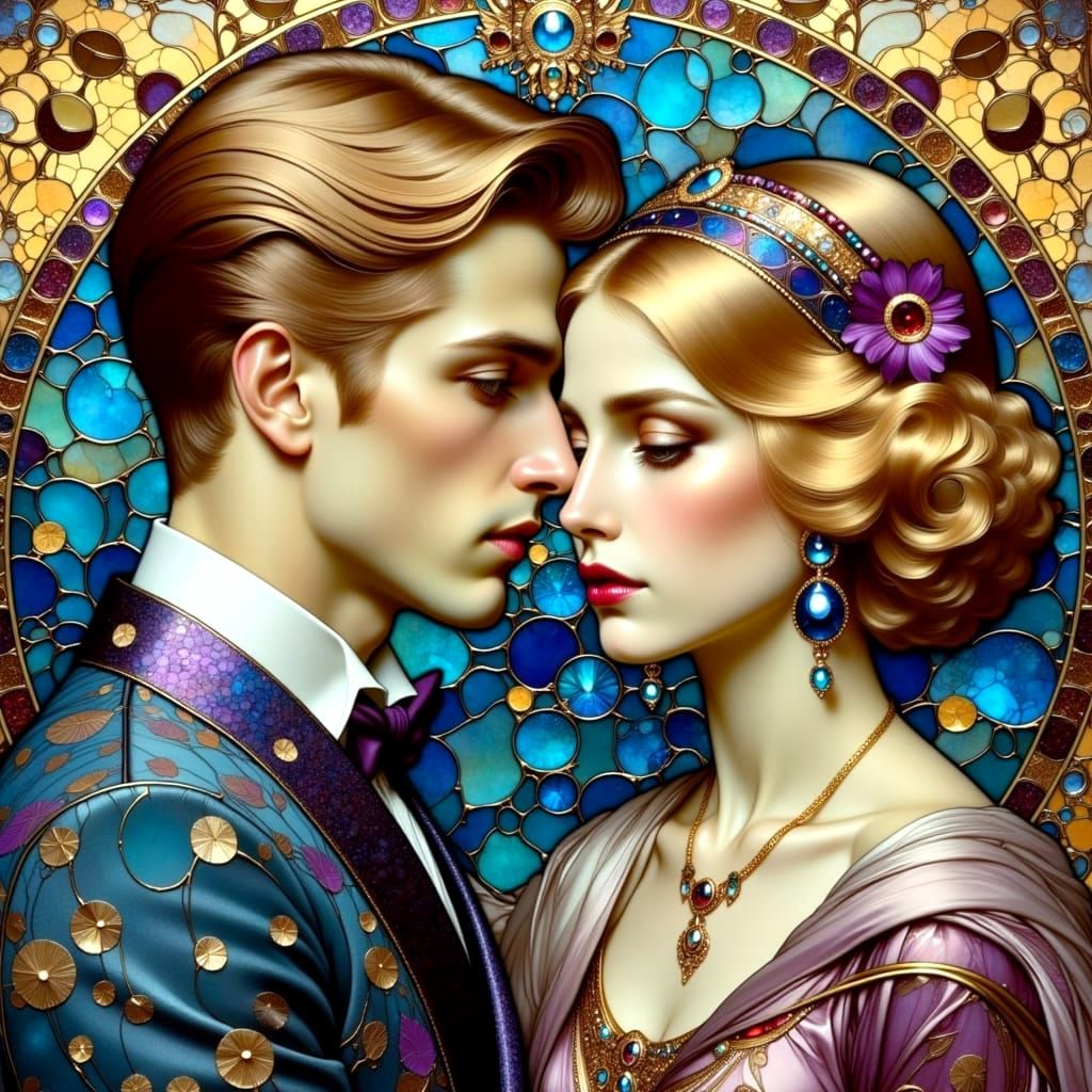 Dapper Couple in Art Nouveau Splendor