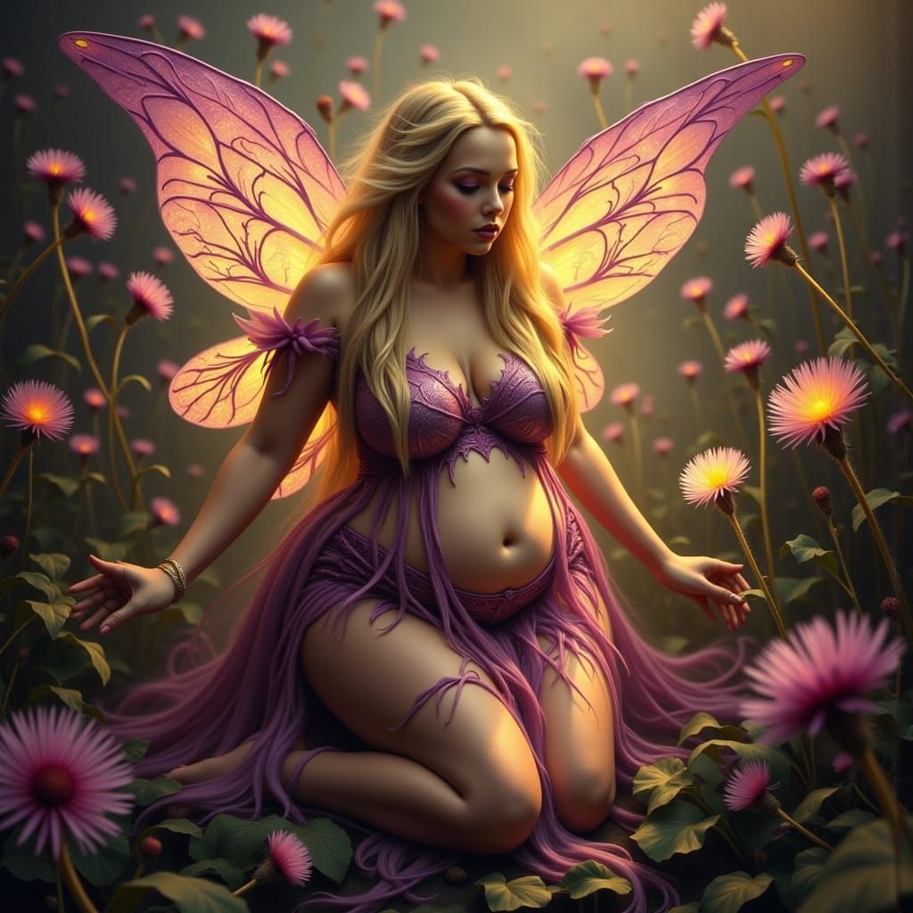 Surreal Horror Scene of Enchanted Woman in Tinkerbell Costum...