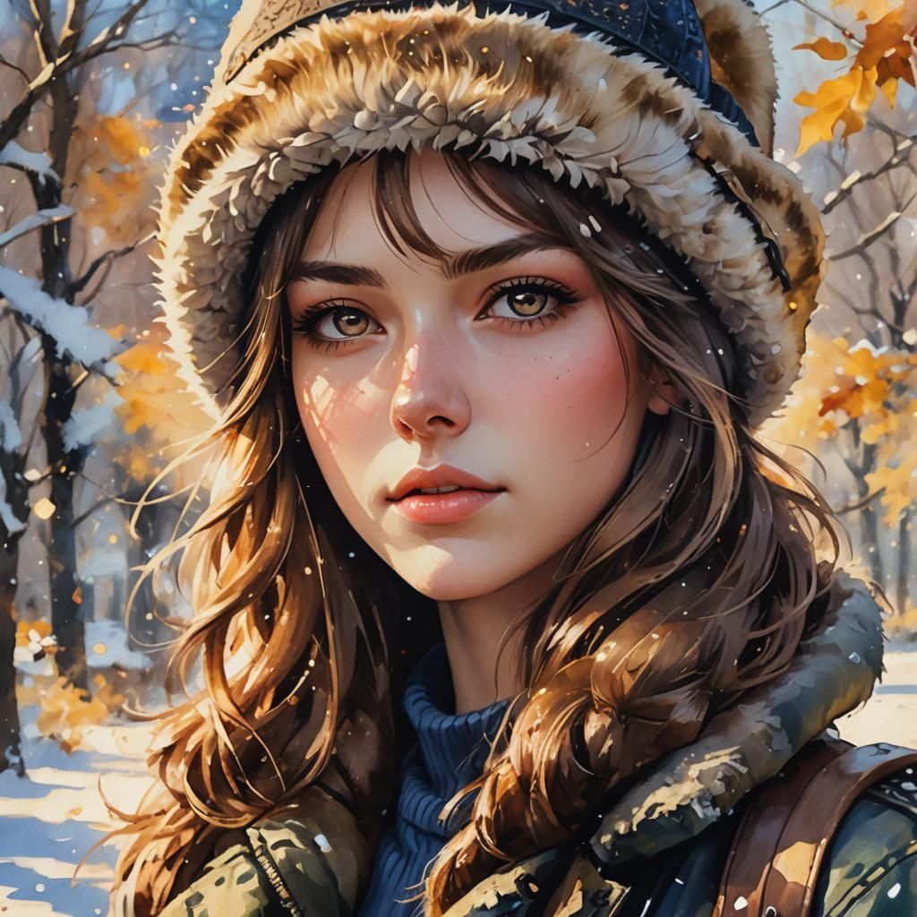 Anime Style Portrait of Russian Girl in Ushanka