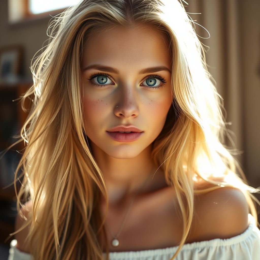 Young Woman's Alluring Gaze in Golden Hour Portrait