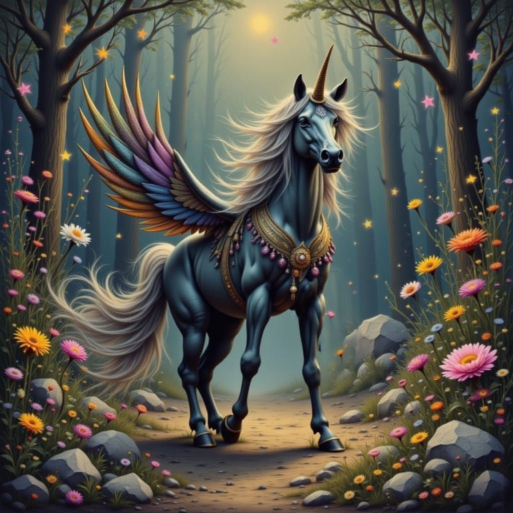 Magical Unicorn Star Mandala in Pink and Orange