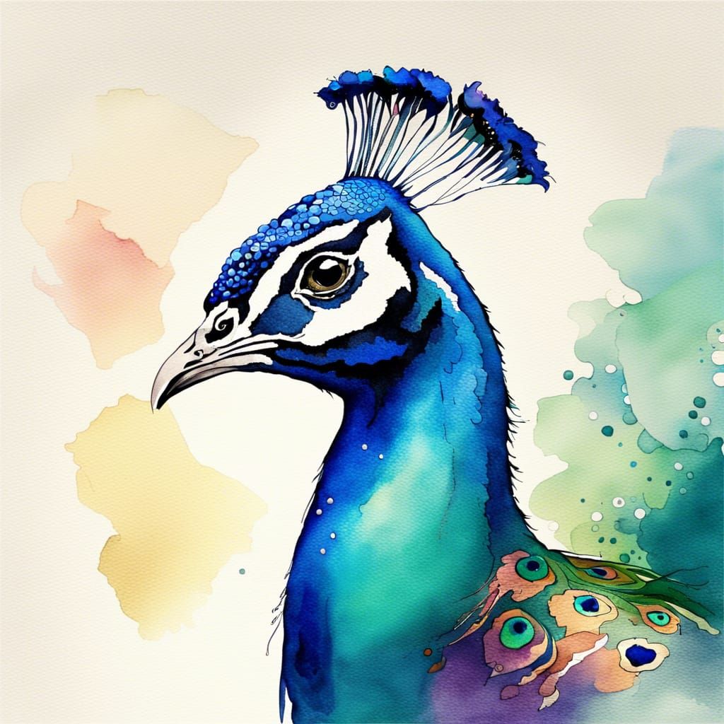 Vibrant Watercolor Portrait of a Peacock