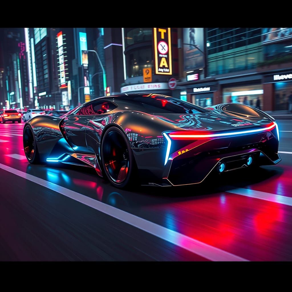 Futuristic Hypercar Races Through Cyberpunk City