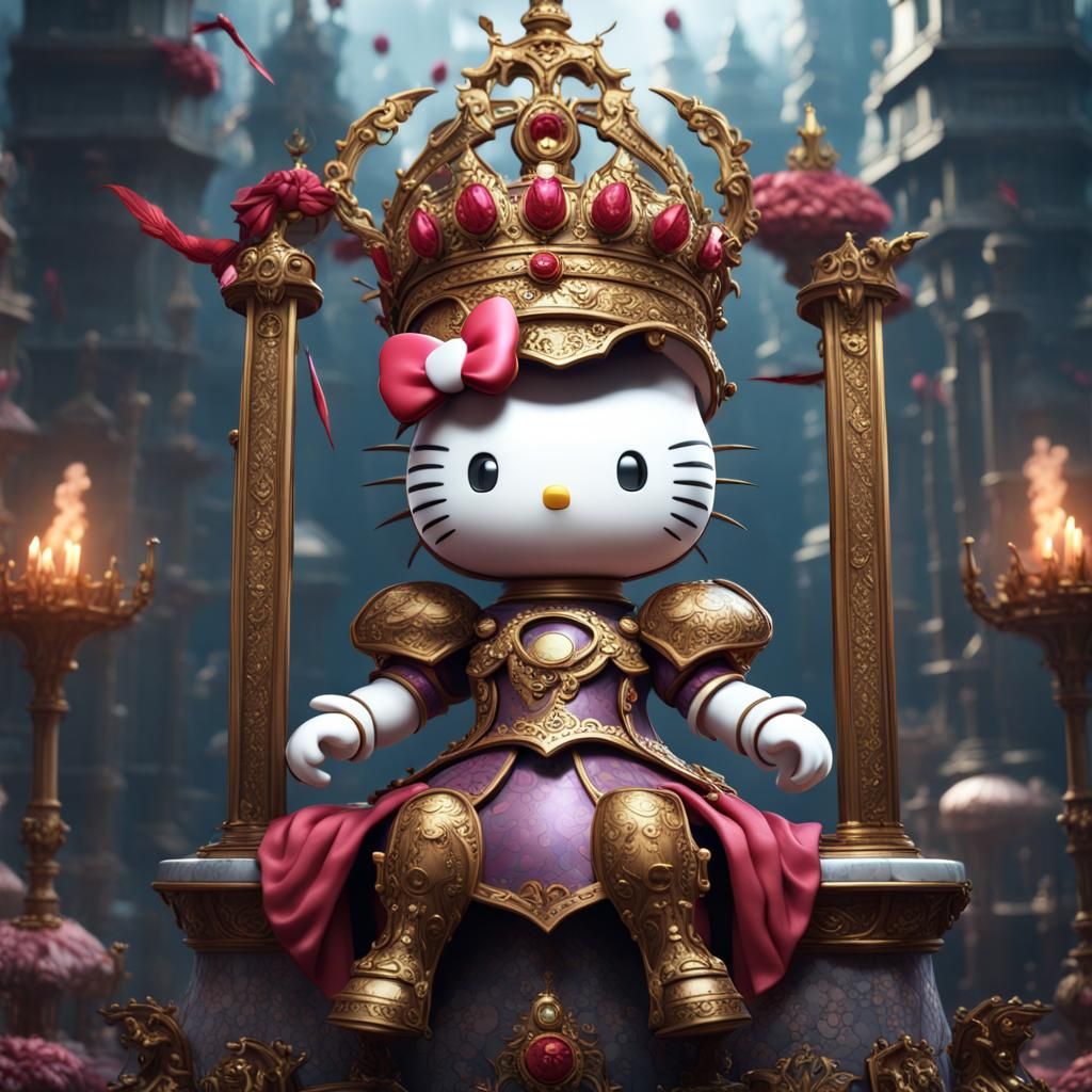 Hello Kitty as Warrior Queen: Detailed Matte Painting