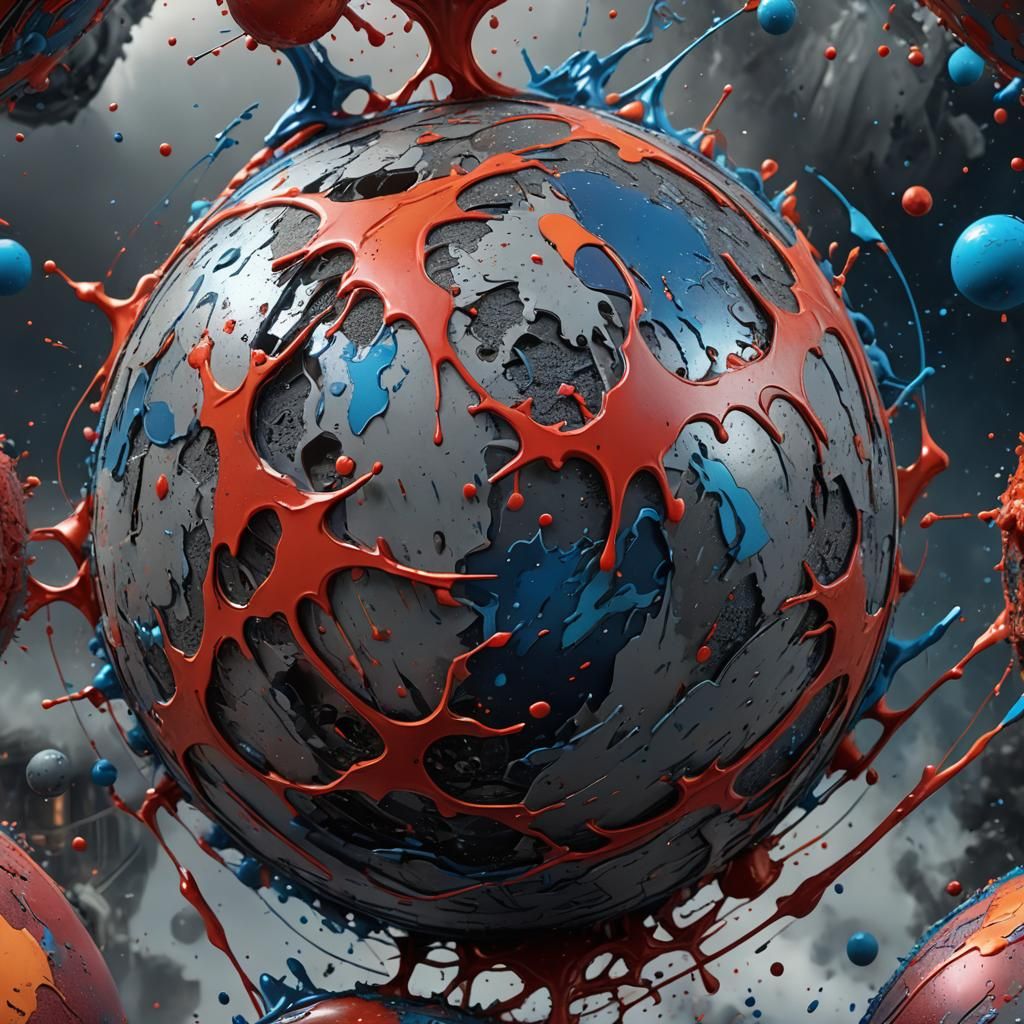 Red Splash on Grey Sphere: Matte Painting