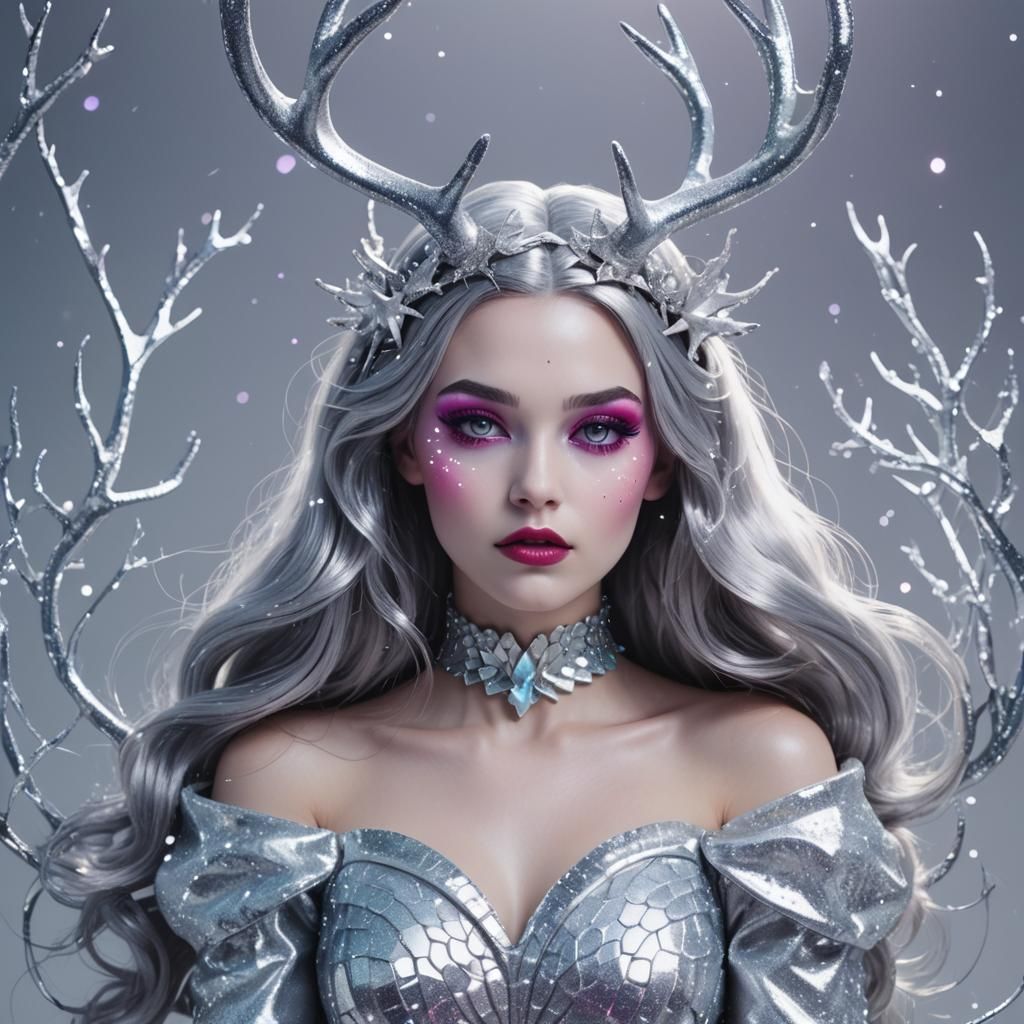 Snow White Space Mermaid in Synthwave Neon Retro Style