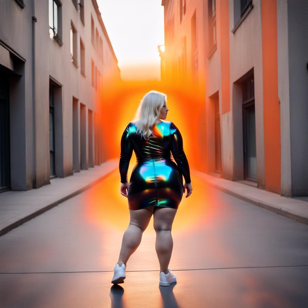 Woman with an Orange Aura in Urban Setting