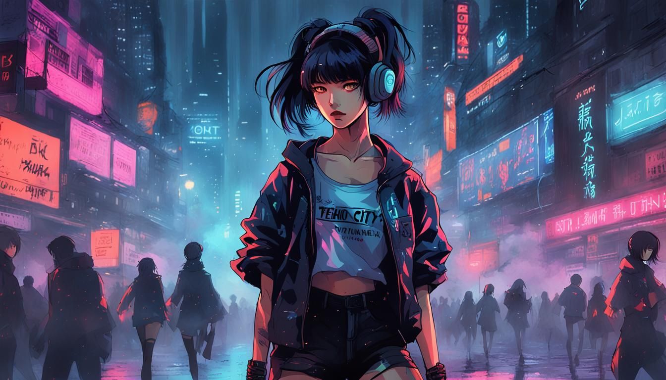 Cyberpunk Girl in Neon Night