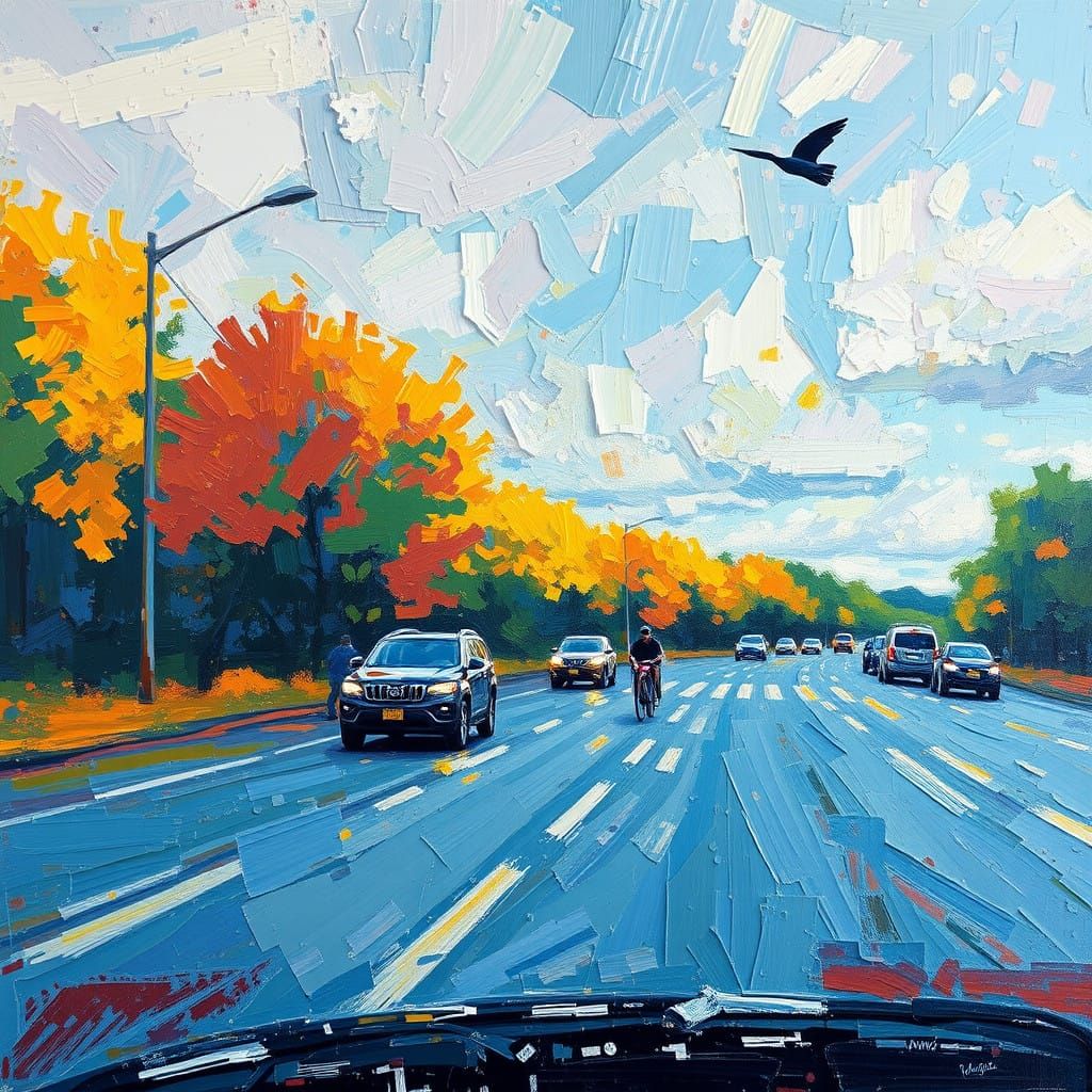 Waze Manifests on the Road in Neo-Expressionist Oil Painting