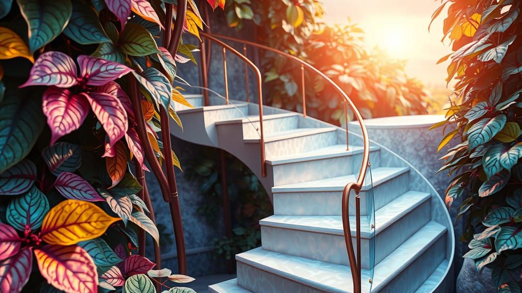 Dreamlike Stairway in Vibrant, Ethereal Landscape